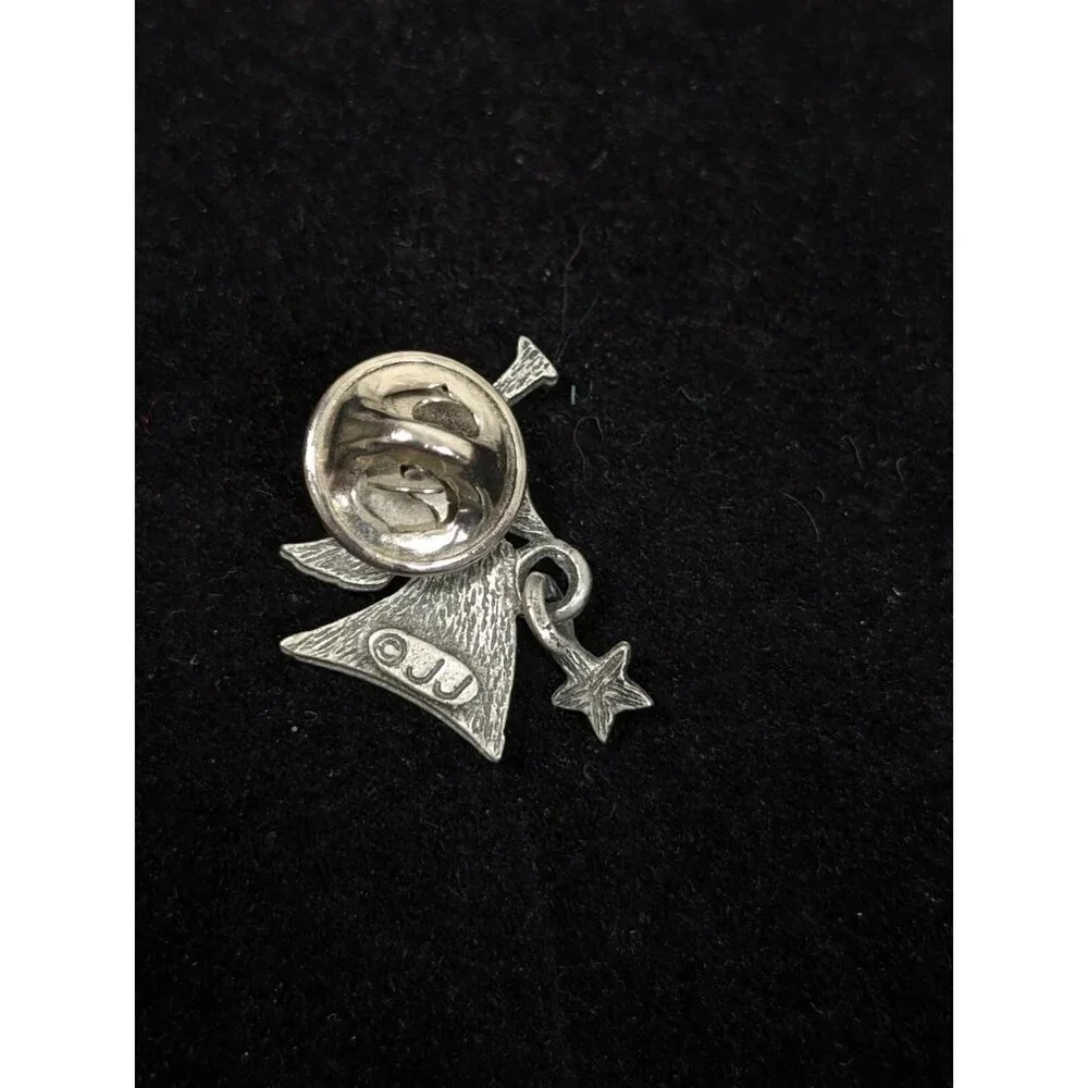 Vintage JJ Jonette Silver Tone Christmas Angel Star Charm‎ Small Pin Brooch